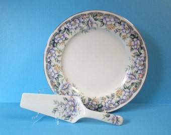 Vintage Andrea by Sadek Porcelain Cake Plate & Server Set, Donna Floral Pattern, Elegant Serving Pieces, Shabby Chic Porcelain Pie Server