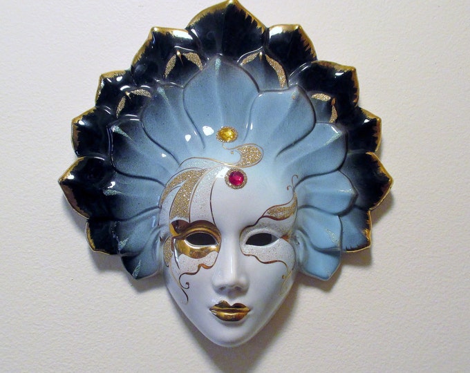 Vintage Porcelain Mask Hand Painted & Decorated Made in Italy 73/4 X 6