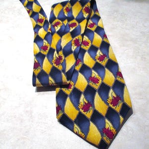 Vintage Gilda's CLub Mens Silk NeckTie, Red Indigo Gold, 90s Breast Cancer Awareness Tie, Blue and Gold NeckTie