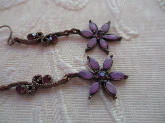 Vintage Purple Fashion Bug Earrings, Purple Flowe… - image 6