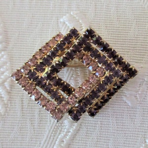 Vintage Purple & Pale  Pink Rhinestone Geometric Brooch, Three Interlocking Diamonds Brooch Pin, Vintage Rhinestones, EasterPin