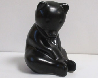 Pigeon Forge Pottery Sitting Black Bear, Signed D. Ferguson, The Mighty Bear Collection, 4 inches high, Vintage Tenesee Pottery Figurine