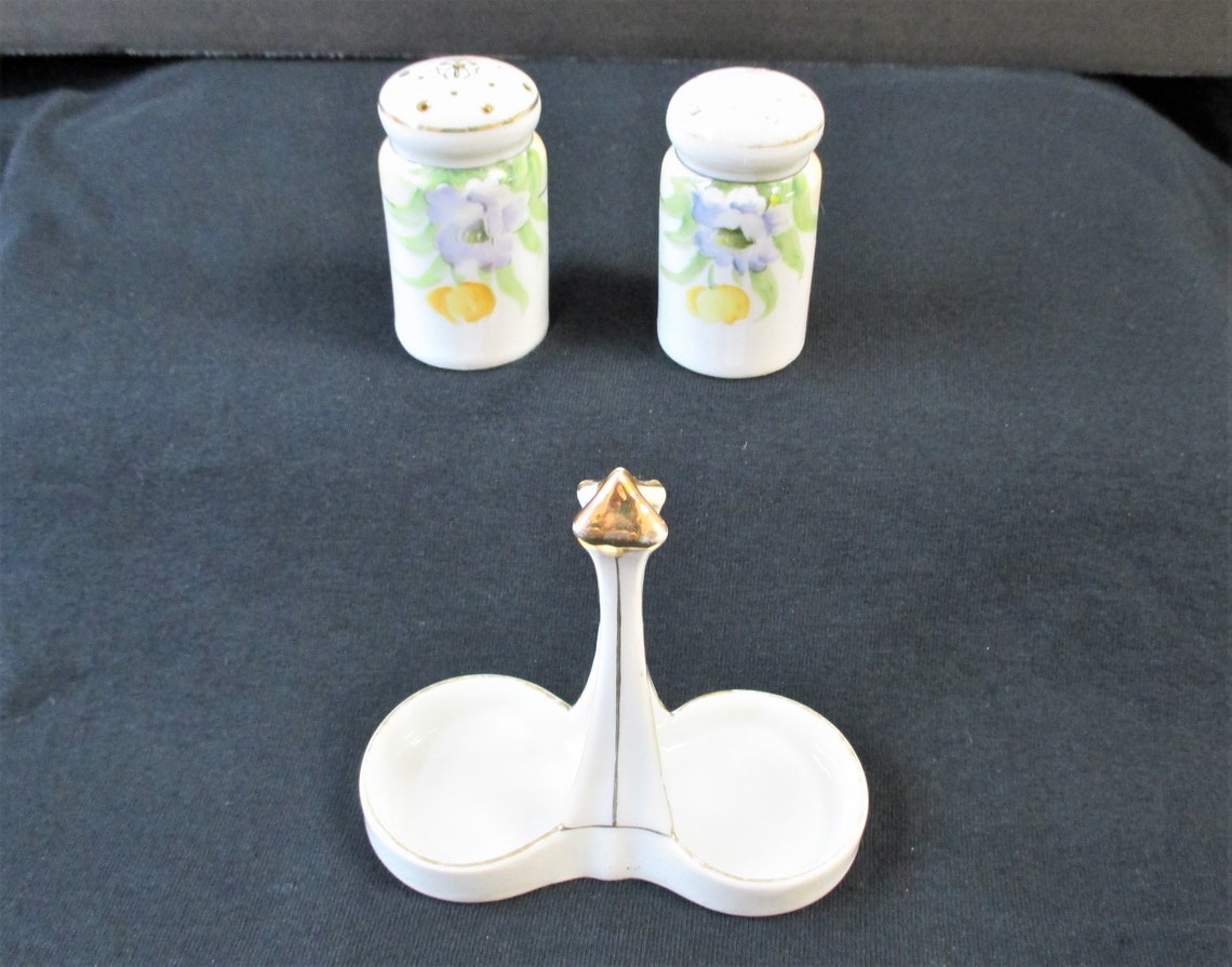 Vintage Noritake Salt & Pepper Shakers Porcelain 3 Piece Set Etsy