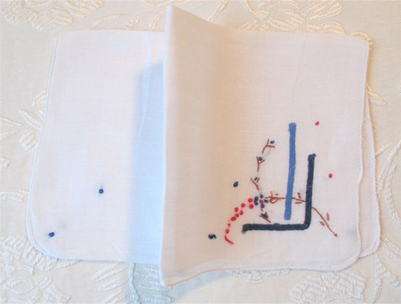 Vintage Red White & Blue Embroidered Linen Hanky,… - image 7