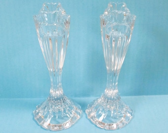 Vintage Crystal Art Deco Candlestick Holders: Elegant Pair