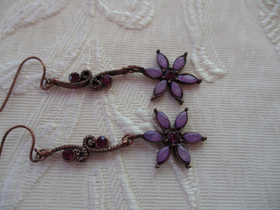 Vintage Purple Fashion Bug Earrings, Purple Flowe… - image 7