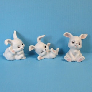 Homco Bunny Figurines, Set of Three Cute Bunny Rabbit Figurines