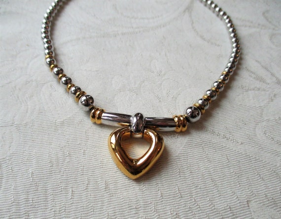 Vintage Monet Heart Choker Necklace hook clasp, A… - image 1