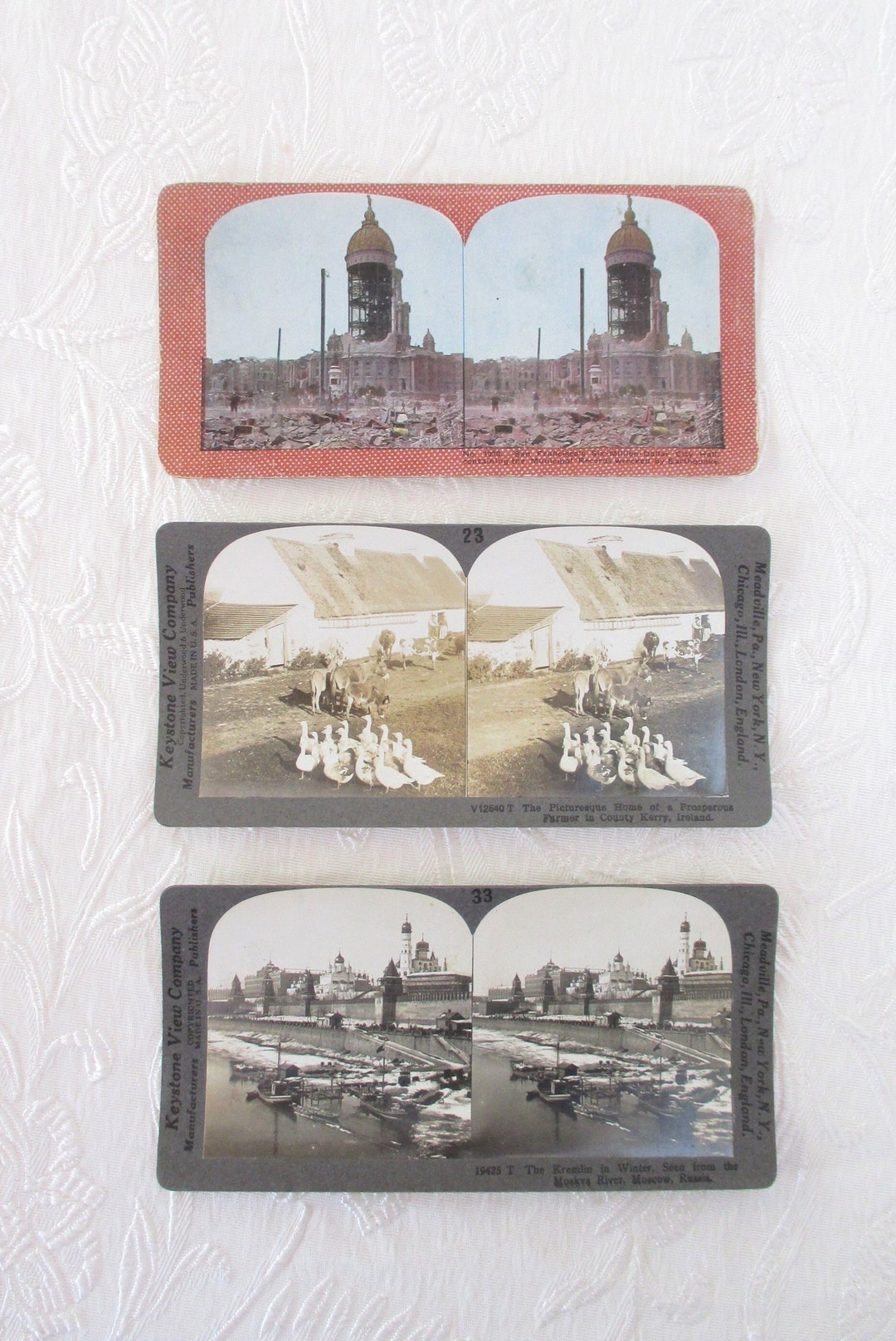 Stereoview Cards Circa 1900 Set of Three Hand Colored, Keystone View Co ...