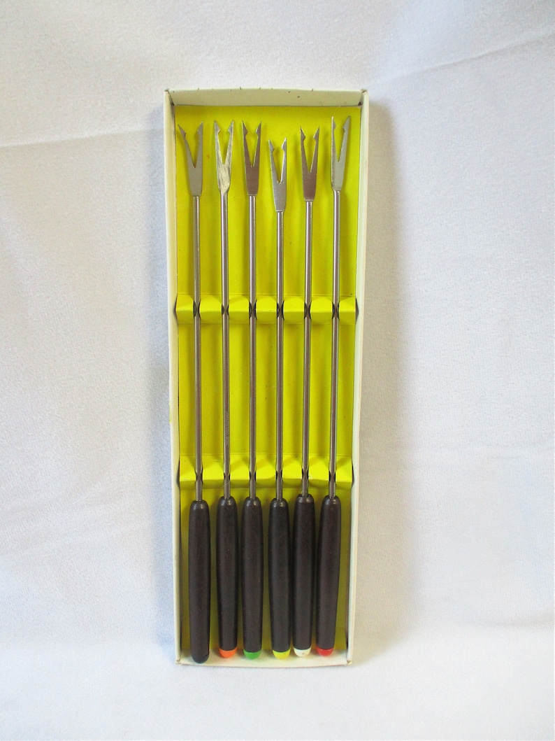 Vintage Fondue Forks Six Wood Handled Fondue Forks Woodcrest Etsy