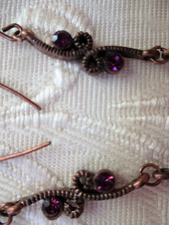 Vintage Purple Fashion Bug Earrings, Purple Flowe… - image 8