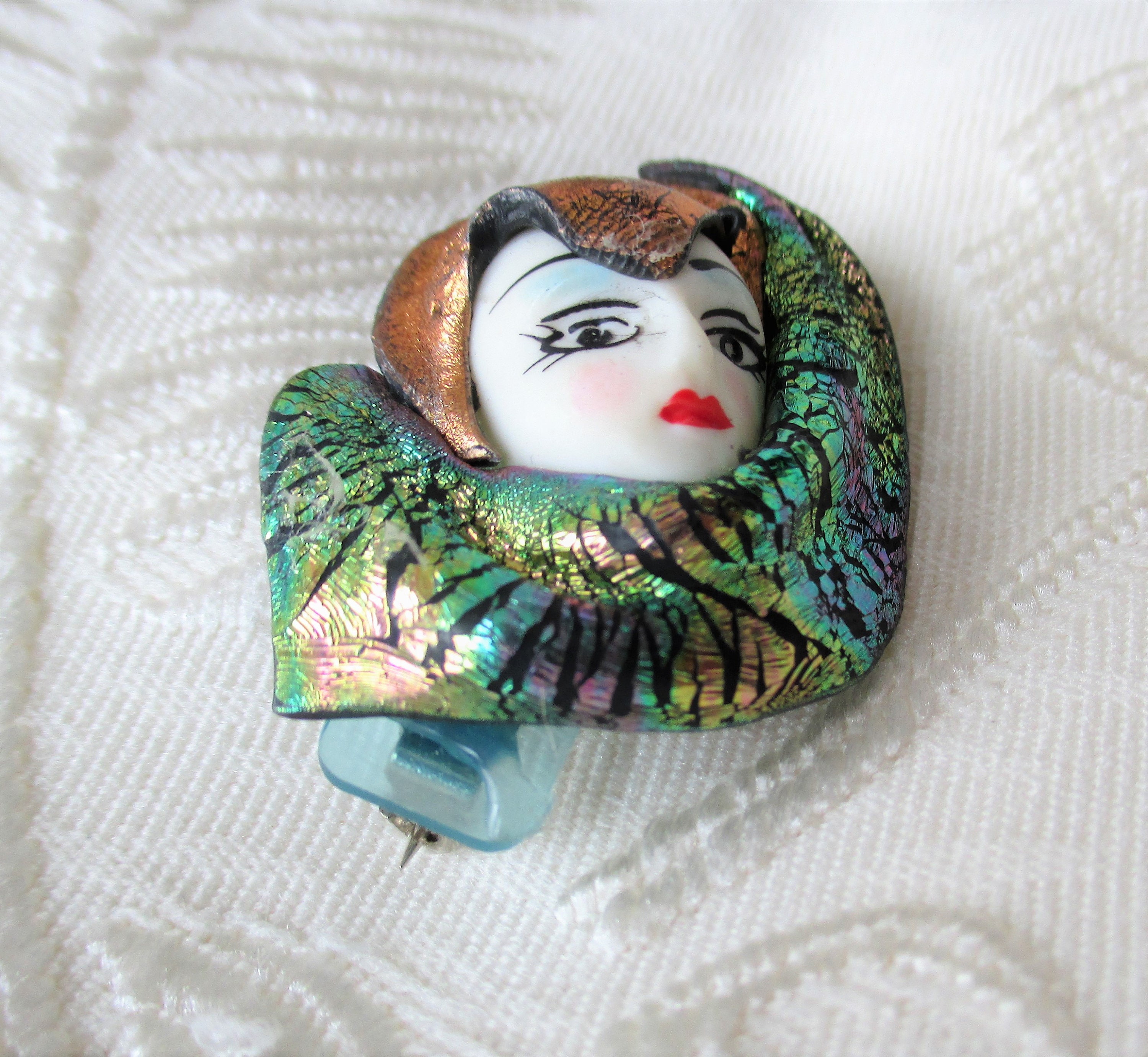 Hand Made French Quarter Lady Face Brooch Vintage New Orleans