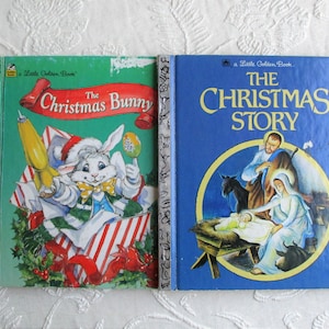 Childrens Christmas Books Set of Two Golden Books, The Christmas Story & The Christmas Bunny, Lot of Books for Children, Vintage Christmas