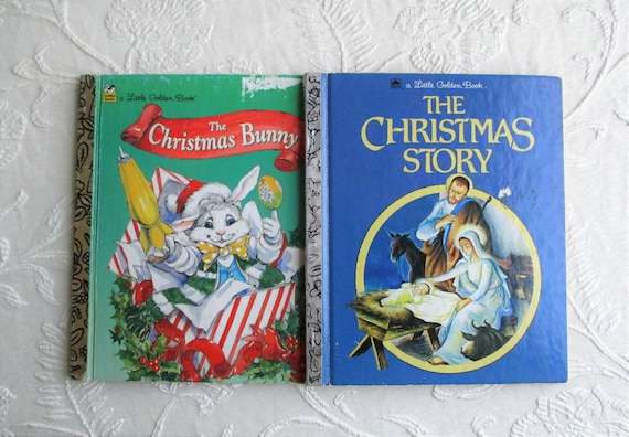 Childrens Christmas Books Set of Two Golden Books, The Christmas Story & The Christmas Bunny, Lot of Books for Children, Vintage Christmas