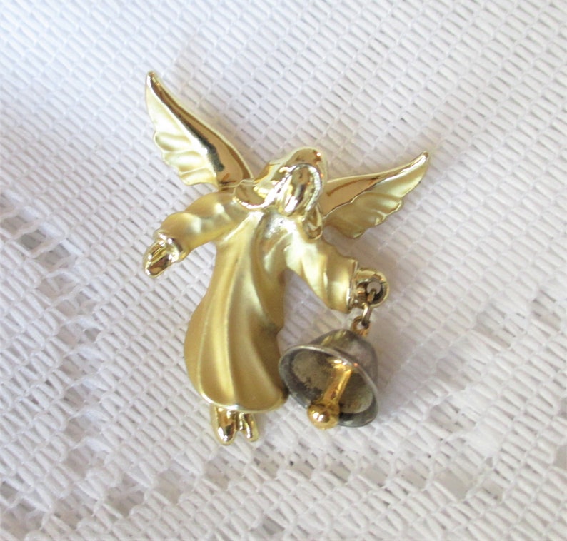Vintage Gigi Guisti Angel & Bell Pin Brooch Gold Tone Angel Etsy