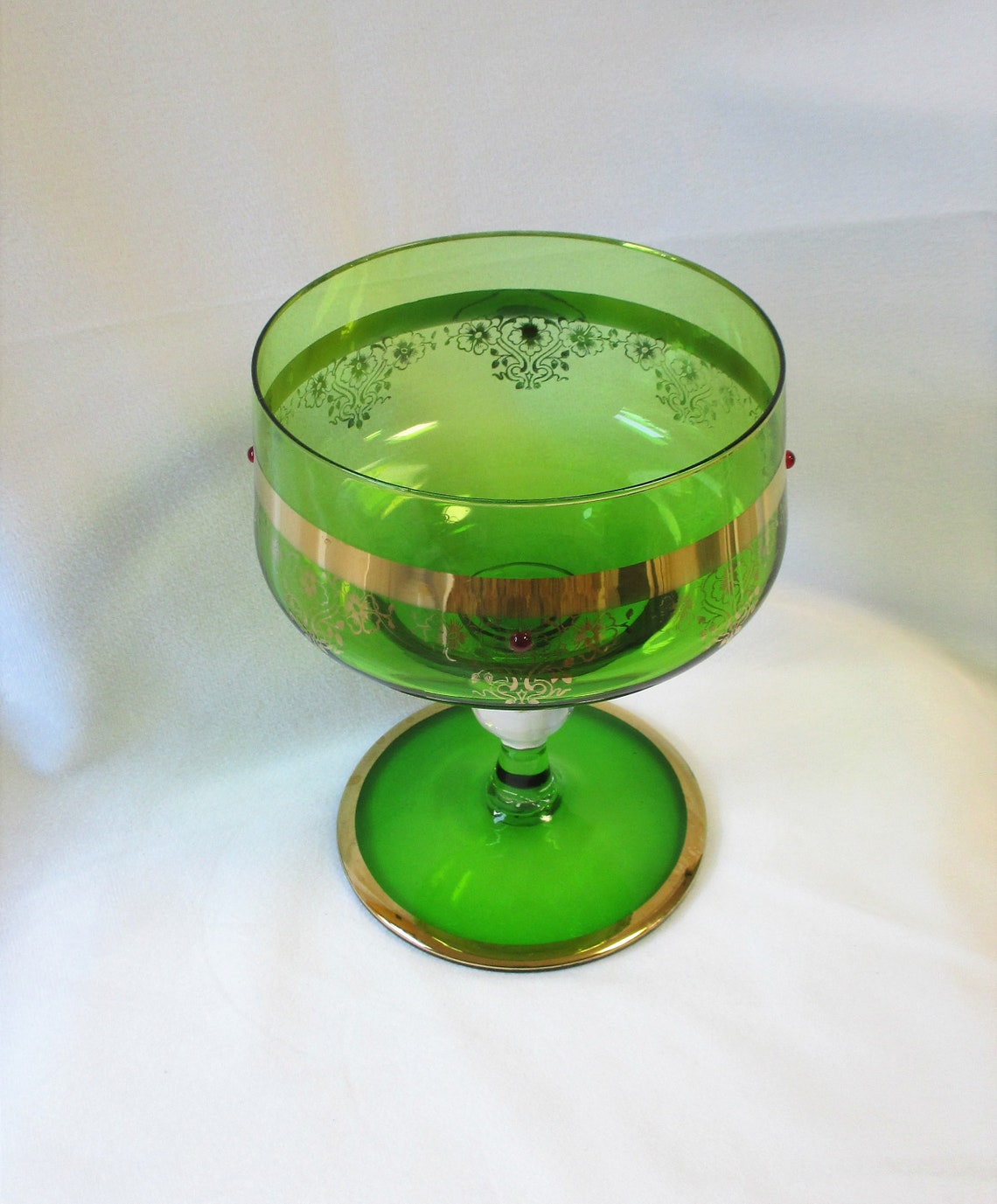 Vintage Green Glass Pedestal Candy Bonbon Dish Compote Bowl Etsy