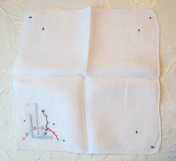 Vintage Red White & Blue Embroidered Linen Hanky,… - image 5