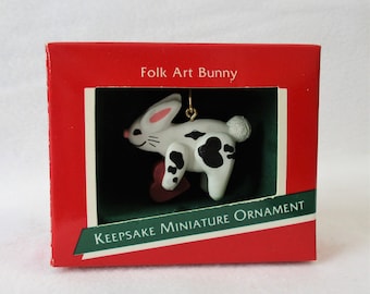 Folk Art Bunny Hallmark Keepsake Ornament, 1989 Collector Series QXM5692 Rabbit, Wood Easter Bunny Collectible Hallmark Christmas Bunny