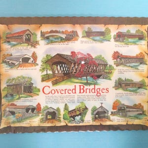 Vintage Springprint Placemats Design #374 Covered Bridges, Set of Ten Paper Placemats, New Old Stock in Original Pkg,Made in USA Collectible