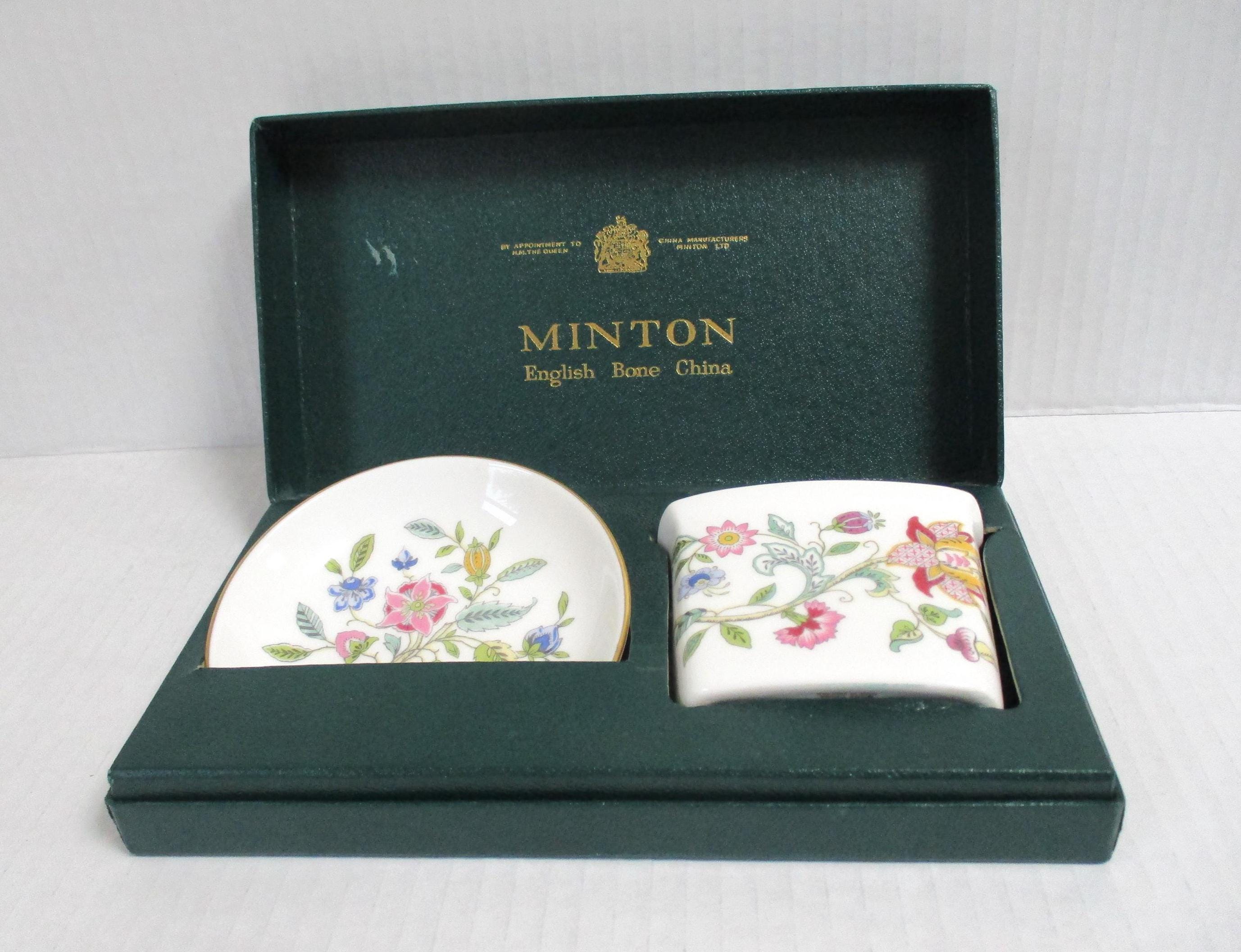 Vintage Minton Haddon Hall Bone China Trinket Tray & Vanity Box