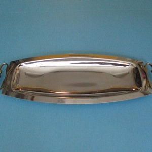 Mid Century Kromex Serving Tray, 17&quot; Oblong Appetizer Tray with Handles, Chrome  Appetizer & Hors d&#39;oeuvres Tray, 1960&#39;s Entertaining