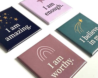 Set of 4 | Affirmation Magnets | Inspirational Quotes, Positive Sayings (2x2 Inch)
