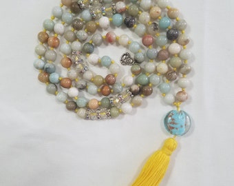 Mixed Amazonite Mala Tassel Necklace