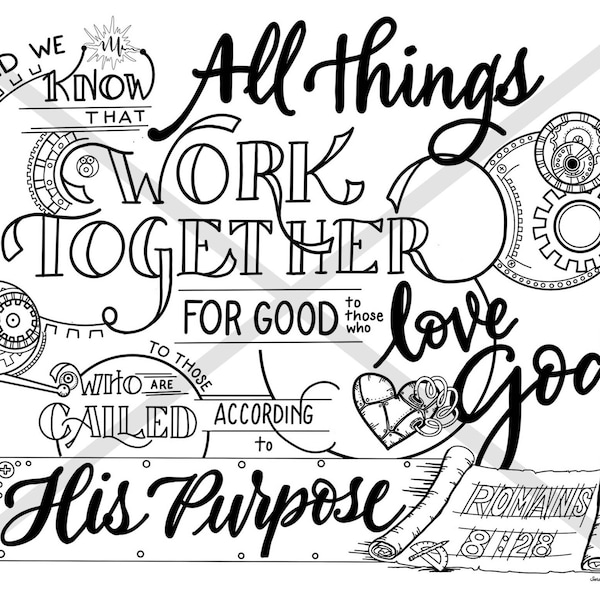 Bible Verse Coloring Page download - Romans 8:28 "All Things Work together for Good"