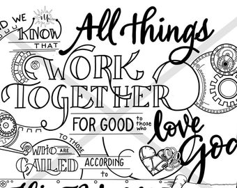 Bible Verse Coloring Page download - Romans 8:28 "All Things Work together for Good"