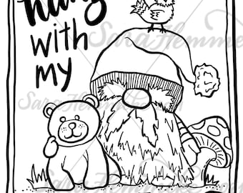 Hangin' with my Gnomies coloring page - digital download