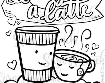 I Love You A Latte - coloring page digital download