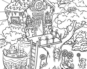 Gingerbread Treehouse Coloring Page - digital download