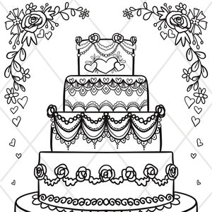 Wedding Cake coloring page Digital PDF download
