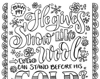 Snow Like Wool Coloring Page Bible Verse - printable download Psalm 147