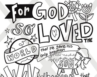 John 3:16 coloring page - digital download