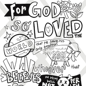 John 3:16 coloring page - digital download