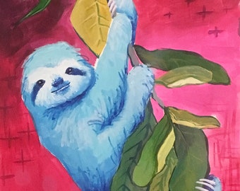 Blue Sloth - acrylic art print 8x10”