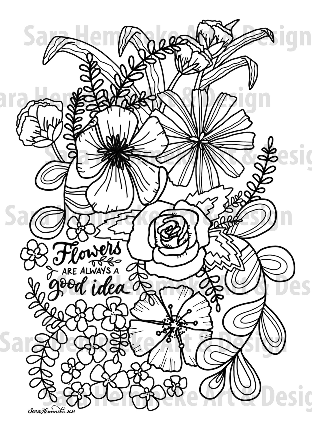 Flowers Are Always a Good Idea Coloring Page Download Etsy