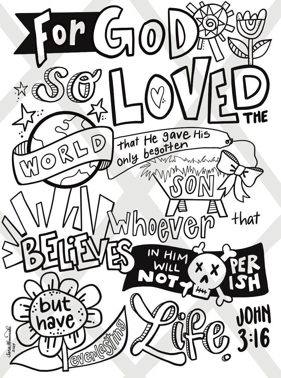 John 3:16 coloring page - digital download