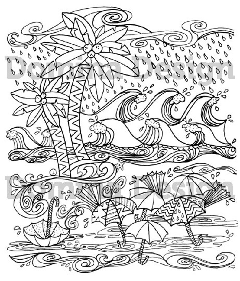 Download Adult Coloring Page Hurricane at the Beach digital | Etsy