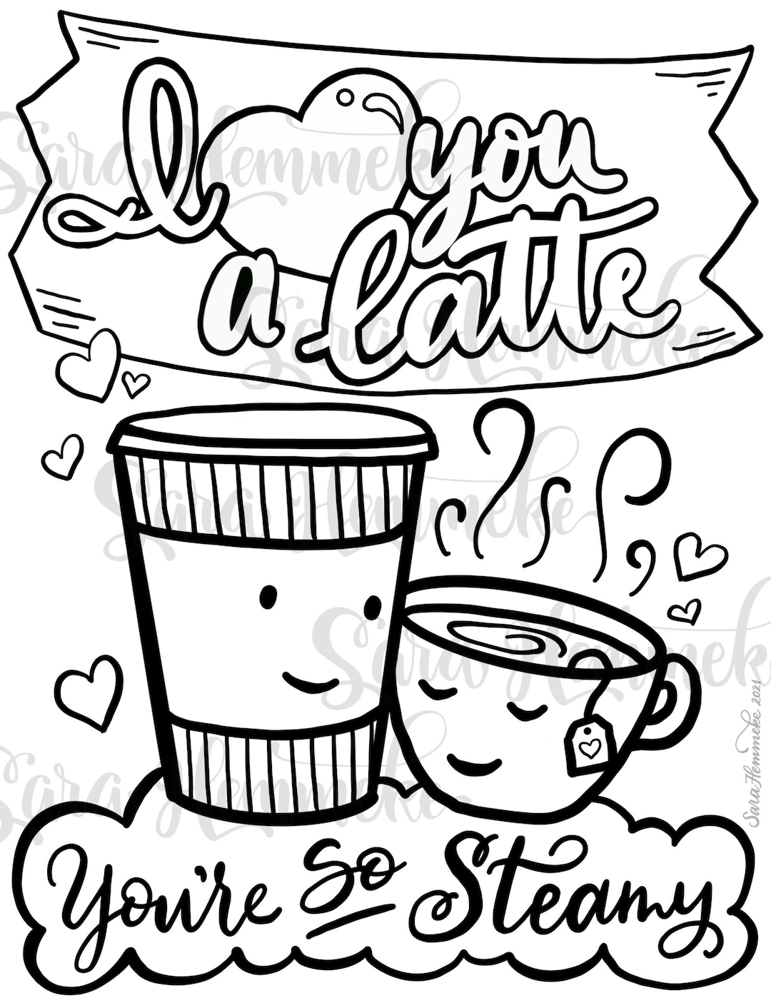 I Love You A Latte - Coloring Page Digital Download - Etsy