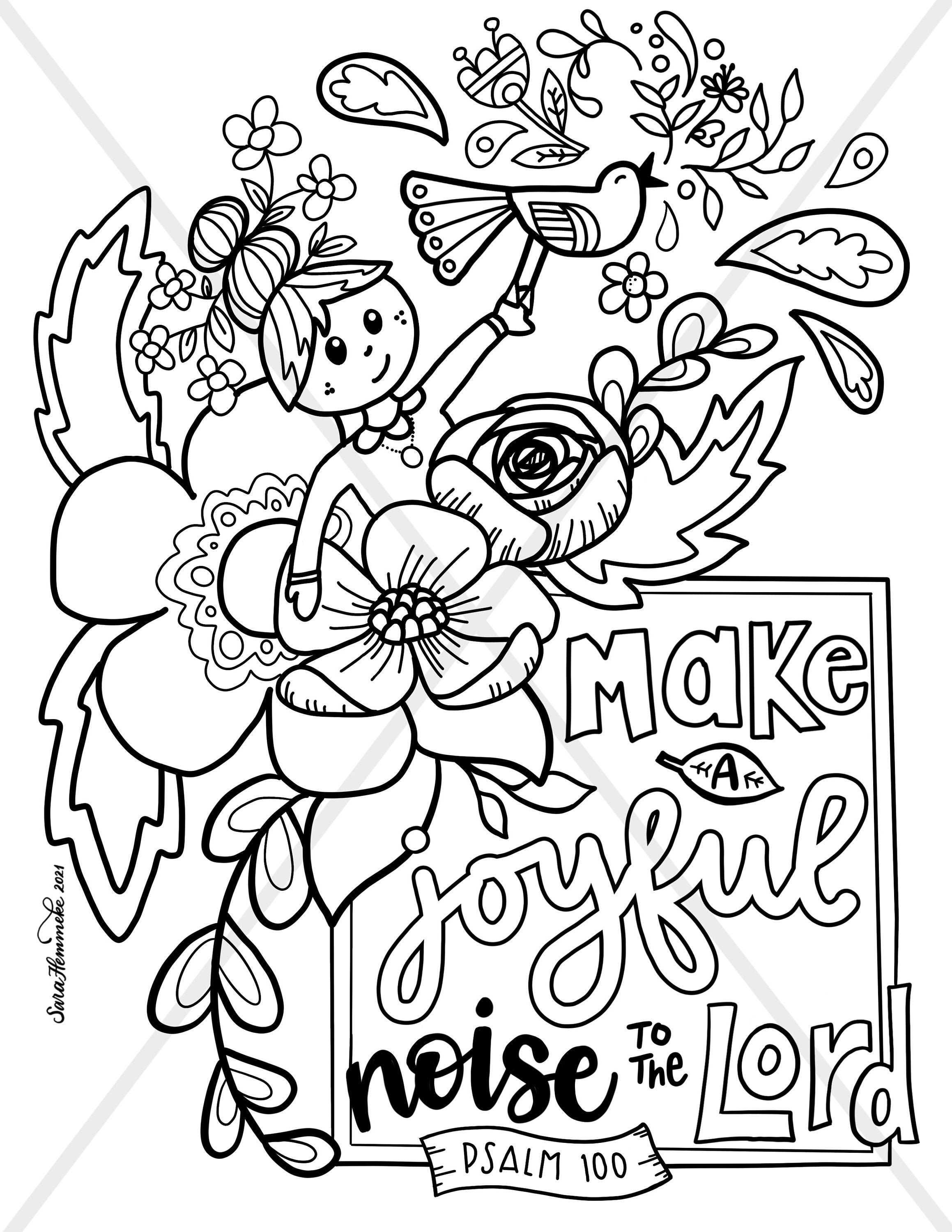 Make a Joyful Noise Psalm 100 coloring page - Downloadable PDF