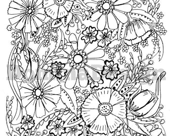 Adult Coloring Page - Forever Flowers - digital download