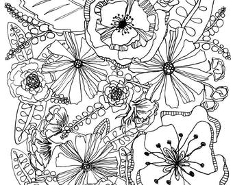 Coloring Page - Flower Frenzy download JPG