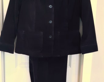 Rich Navy Stretch Cord Pant Suit by Northern Reflections. Cozy! Excellent Condition Shirt Collar Jacket Sz L, Flat Front Pants sz 12