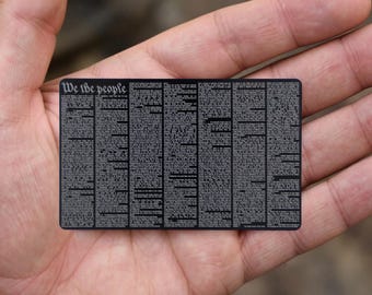 Pocket Constitution Card - Laser Engraved Full US Constitution & Amendments on Black Aluminum Credit Card Size Wallet EDC Gift