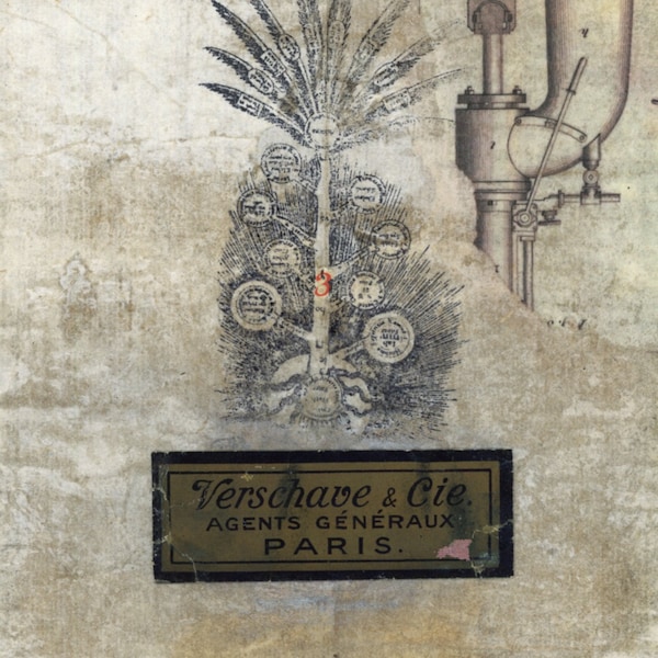 Palmier parisien, 7"x5", collage à l'encre de papier et éphémères.