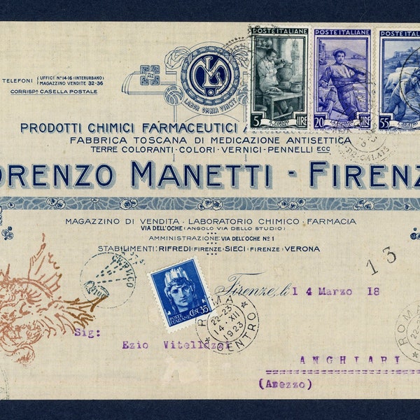 Document douteux original 'The Florentine Dragon Club' environ 5,5' X 8.75'