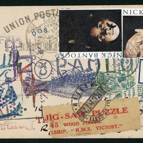 Original Faux Mail, 'Jigsaw Postcard' Approx. 3.25 X 5.75"