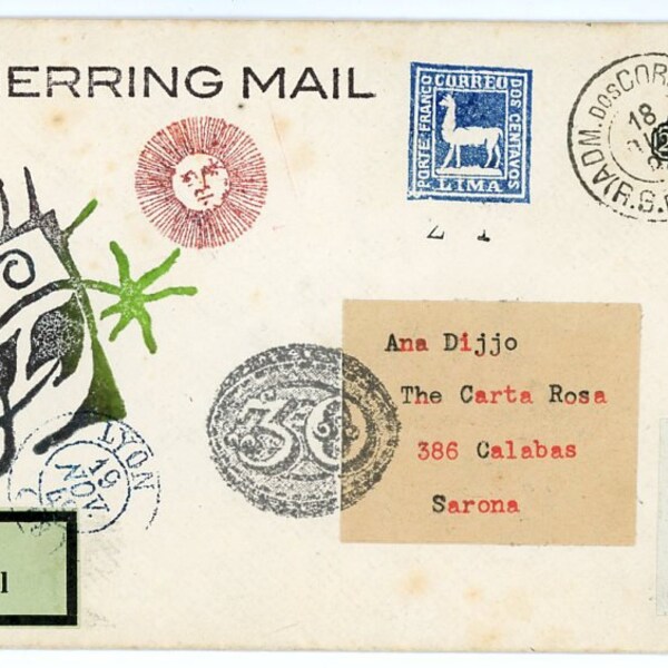 Red Herring Mail. Approx. 3.5" x 6". Mailart